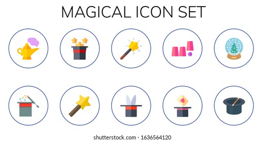 Modern Simple Set of magical Vector flat Icons. Contains such as genie, magic hat, magic, magic wand, tool, trick and more Fully Editable and Pixel Perfect icons.