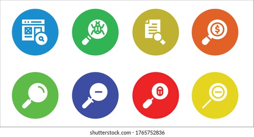 Modern Simple Set of magnifier Vector filled Icons. Contains such as Search, Loupe, Zoom out, Research and more Fully Editable and Pixel Perfect icons.
