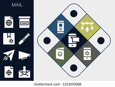 Modern Simple Set of mail Vector filled Icons. Contains such as Sms, Printing test, Mail, Paper plane, Communication, Box, File and more Fully Editable and Pixel Perfect icons.