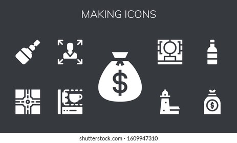 Modern Simple Set of making Vector filled Icons. Contains such as Money bag, 3d printing scanner, Decision making, Crossroad, Fermentation and more Fully Editable and Pixel Perfect icons.