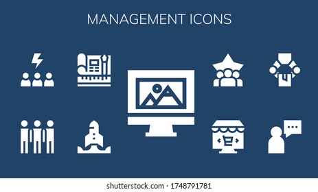 Modern Simple Set of management Vector filled Icons. Contains such as Web design, Startup, Group, Motivation, User, Manipulator and more Fully Editable and Pixel Perfect icons.