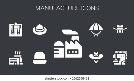 Modern Simple Set of manufacture Vector filled Icons. Contains such as Factory, Hat, Machine, Sewing machine and more Fully Editable and Pixel Perfect icons.