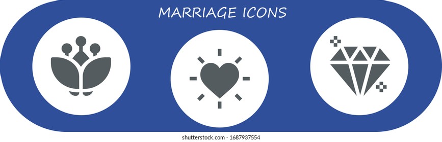 Moderne einfache Set von Ehe Vektorillustration füllte Symbole. Enthält z.B. Blossom, Love, Gem und mehr vollständig editierbare und Pixel perfekte Symbole.