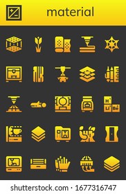 Modern Simple Set Of Material Vector Filled Icons. Contains Such As 3d Printer, Exposure, Tulip, Fabric, Graphene, Wood, Layers And More Fully Editable And Pixel Perfect Icons.