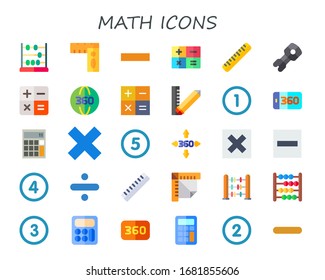 Modern Simple Set of math Vector flat Icons. Contains such as abacus, rulers, substract, calculator, ruler, stem, calculate, degrees and more Fully Editable and Pixel Perfect icons.