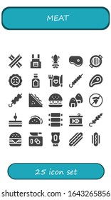 Modern Simple Set of meat Vector filled Icons. Contains such as Churros, Apron, Squid, Steak, Grill, Pie, Food, Skewer, Meat, Brochette and more Fully Editable and Pixel Perfect icons.