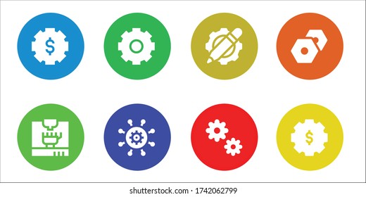 Modern Simple Set of mechanism Vector filled Icons. Contains such as Gear, 3d printing, Settings, Cogwheel and more Fully Editable and Pixel Perfect icons.