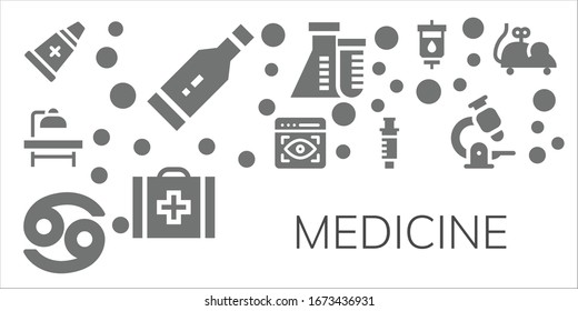 Modern Simple Set of medicine Vector filled Icons. Contains such as Ointment, Thermometer, Operating table, View, Cancer, Syringe and more Fully Editable and Pixel Perfect icons.