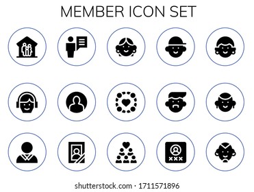 Moderno Conjunto simple de iconos de miembro Vector relleno. Contiene como íconos Familia, Avatar, Usuario, Grupo, Retrato, Hombre y más Completamente Editable y Pixel Perfect.