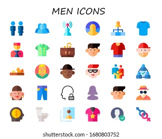 Modern Simple Set of men Vector flat Icons. Contains such as toilet, user, boss, shirt, bellboy, tshirt, bathroom, avatar, sandals and more Fully Editable and Pixel Perfect icons.