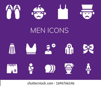 Modern Simple Set of men Vector filled Icons. Contains such as Sandals, Man, Tank top, Gentleman, Shorts, Skirt, Human, Heads and more Fully Editable and Pixel Perfect icons.