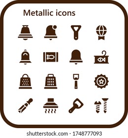 Modern Simple Set of metallic Vector filled Icons. Contains such as Bell, Alarm bell, Bottle opener, Prize, Canned food, Grater and more Fully Editable and Pixel Perfect icons.