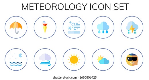 Modern Simple Set of meteorology Vector flat Icons. Contains such as umbrella, night, wind, snow storm, sunny, rain, cloudy, storm and more Fully Editable and Pixel Perfect icons.