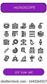 Modern Simple Set of microscope Vector filled Icons. Contains such as Petri dish, Pharmacy, Education, School, Florence flask and more Fully Editable and Pixel Perfect icons.