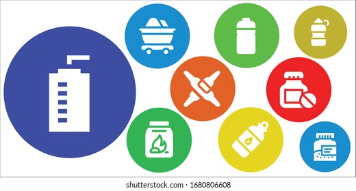 Modern Simple Set of mineral Vector filled Icons. Contains such as Water bottle, Mine, Bottle, Coal, Calcium and more Fully Editable and Pixel Perfect icons.