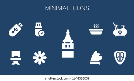 Moderno y simple conjunto de íconos mínimos llenos de vectores. Contiene, como torre de Gálata, Flor, Pendrive, Director, Escudo, Bike, Gato y más íconos totalmente editables y Pixel Perfect.