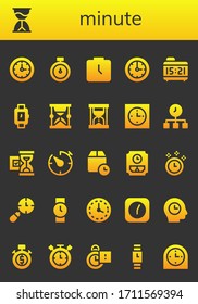 Modern Simple Set of minute Vector filled Icons. Contains such as Clocks, Hourglass, Stopwatch, Watch, Clock, Alarm clock, Wristwatch and more Fully Editable and Pixel Perfect icons.