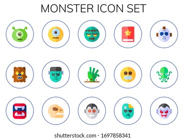 Modern Simple Set of monster Vector flat Icons. Contains such as werewolf, frankenstein, living dead, tale, creepy, serial killer and more Fully Editable and Pixel Perfect icons.