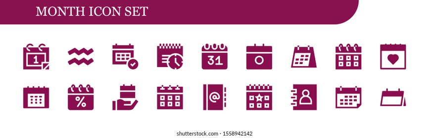 Modern Simple Set of month Vector filled Icons. Contains such as Calendar, Aquarius, Deadline, Agenda and more Fully Editable and Pixel Perfect icons.