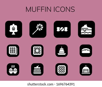 Modern Simple Set of muffin Vector filled Icons. Contains such as Cake, Waffle, Cupcake, Sweet, Candy shop, Bread and more Fully Editable and Pixel Perfect icons.