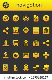Modern Simple Set of navigation Vector filled Icons. Contains such as Refresh, Compass, Previous, Windrose, Report, Question mark and more Fully Editable and Pixel Perfect icons.