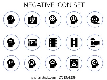 Modern Simple Set of negative Vector filled Icons. Contains such as Mind, Film roll, Film strip, Strip, Reel, Face and more Fully Editable and Pixel Perfect icons.