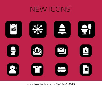 Modern Simple Set of new Vector filled Icons. Contains such as Message, Egg, Add user, Snowflake, Gift, Shirt, Notification, Mails and more Fully Editable and Pixel Perfect icons.