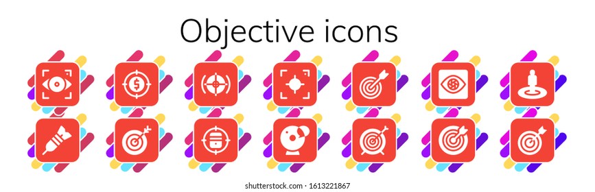 Modern Simple Set of objective Vector filled Icons. Contains such as Focus, Dart, Target, Cam, Capture and more Fully Editable and Pixel Perfect icons.