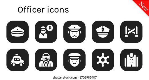 Modern Simple Set of officer Vector filled Icons. Contains such as Police hat, Guard, Policeman, Police, Police line, car and more Fully Editable and Pixel Perfect icons.