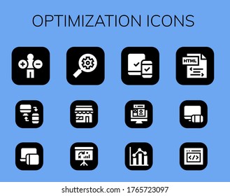 Modern Simple Set of optimization Vector filled Icons. Contains such as Analytics, Responsive, Seo, Market, Dashboard, Web design and more Fully Editable and Pixel Perfect icons.