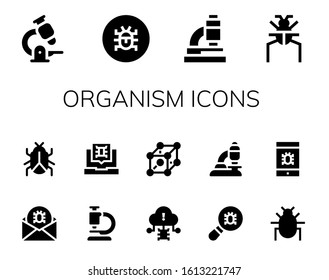 Modern Simple Set of organism Vector filled Icons. Contains such as Microscope, Virus, Parasite, Cells and more Fully Editable and Pixel Perfect icons.