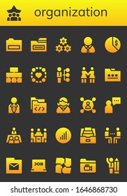 Modern Simple Set of organization Vector filled Icons. Contains such as Folder, Teamwork, Manager, Chart, Flow chart, Group, Skills and more Fully Editable and Pixel Perfect icons.