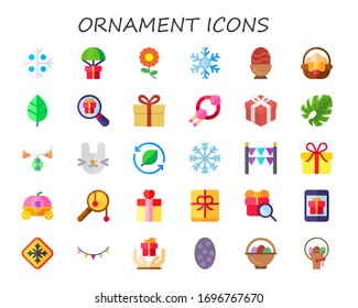 Modern Simple Set of ornament Vector flat Icons. Contains such as snowflake, gift, flower, easter egg, leaf, wreath, garland, easter bunny and more Fully Editable and Pixel Perfect icons.