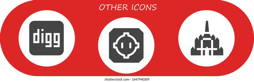 Modern Simple Set of other Vector filled Icons. Contains such as Digg, Dohyo, Thatbyinnyu temple and more Fully Editable and Pixel Perfect icons.