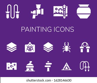 Modern Simple Set of painting Vector filled Icons. Contains such as Jumping rope, Airbrush, Painting brush, Pottery, Cheese, Layers and more Fully Editable and Pixel Perfect icons.