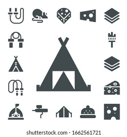 Modern Simple Set of painting Vector filled Icons. Contains such as Skip rope, Jumping rope, Tent, Painting brush, Layers, Cheese and more Fully Editable and Pixel Perfect icons.