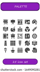 Modern Simple Set of palette Vector filled Icons. Contains such as Canvas, Printing, Print, Color palette, Graphic design, Paint and more Fully Editable and Pixel Perfect icons.