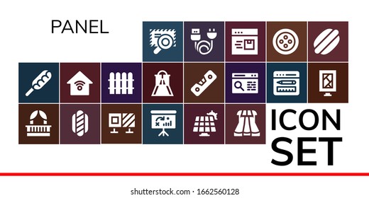 Modern Simple Set of panel Vector filled Icons. Contains such as Browser, Hot dog, Balcony, Roadblock, Dashboard, Solar panel and more Fully Editable and Pixel Perfect icons.
