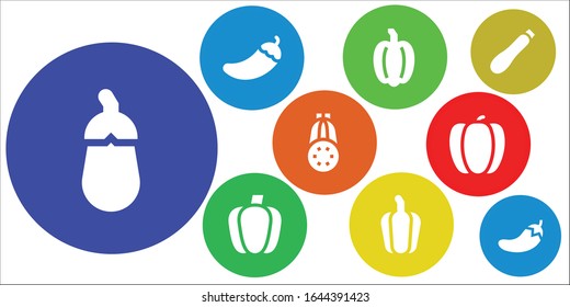 Moderno y simple conjunto de iconos rellenos con vectores de paprika. Contiene iconos como Eggplant, Pepper, Paprika, Courgette, Chili y más Completamente Editable y Pixel Perfect iconos.