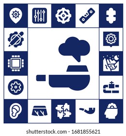 Modern Simple Set of part Vector filled Icons. Contains such as Settings, Cpu, Pipe, Glacier, Ear, Windshield, Puzzle, Level, Setting and more Fully Editable and Pixel Perfect icons.