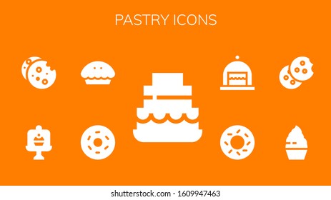 Modern Simple Set of pastry Vector filled Icons. Contains such as Cake, Doughnut, Pie, Cookie, Cupcake, Bagel and more Fully Editable and Pixel Perfect icons.