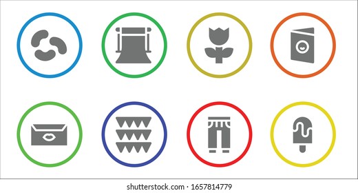 Modern Simple Set of pattern Vector filled Icons. Contains such as Jelly beans, Letter, Background, Garlands, Flower, Sweatpants and more Fully Editable and Pixel Perfect icons.