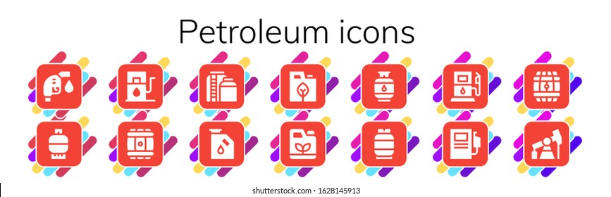 Modern Simple Set of petroleum Vector filled Icons. Contains such as Gas fuel, Gas, Gas station, Barrel, Tank, Fuel, Gasoline and more Fully Editable and Pixel Perfect icons.