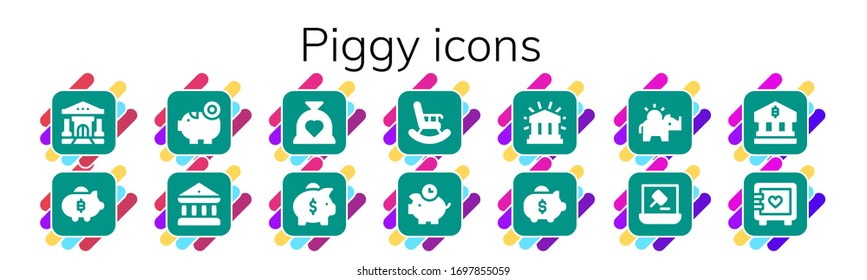 Moderne, einfache Set von piggy Vektorillustration gefüllt Symbole. Enthält z.B. Bank, Sparschwein, Budget, Pensionierung, Sparschwein, Finanz, Geldbox und mehr voll bearbeitbare und Pixel perfekte Symbole.