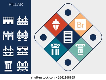 Modern Simple Set of pillar Vector filled Icons. Contains such as Columns, Column, Bridge, Lamppost and more Fully Editable and Pixel Perfect icons.