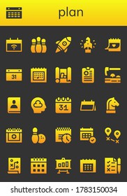 Modern Simple Set of plan Vector filled Icons. Contains such as Calendar, Bowling pins, Startup, Scheme, Clipboard, Adze, Agenda and more Fully Editable and Pixel Perfect icons. svg