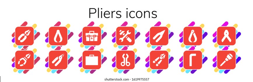 Modern Simple Set of pliers Vector filled Icons. Contains such as Pliers, Toolbox, Tools, Tool, Plier, Allen keys, Awl and more Fully Editable and Pixel Perfect icons.