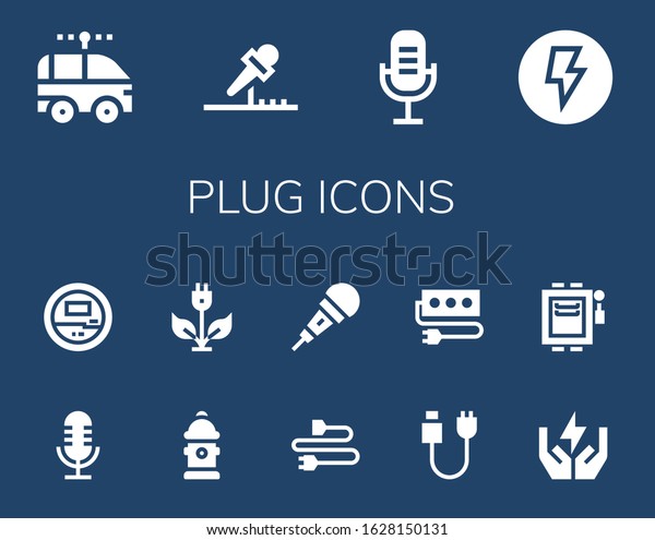 Modern\
Simple Set of plug Vector filled Icons. Contains such as Electric\
car, Microphone, Electricity, Voltmeter, Hydrant, Green energy and\
more Fully Editable and Pixel Perfect\
icons.