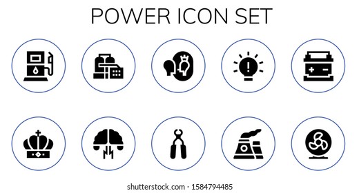 Modern Simple Set of power Vector filled Icons. Contains such as Gas station, Crown, Factory, Brainstorming, Esteem, Pliers, Idea and more Fully Editable and Pixel Perfect icons.