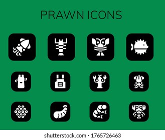 Modern Simple Set of prawn Vector filled Icons. Contains such as Squid, Apron, Caviar, Lobster, Shrimp, Puffer fish and more Fully Editable and Pixel Perfect icons.